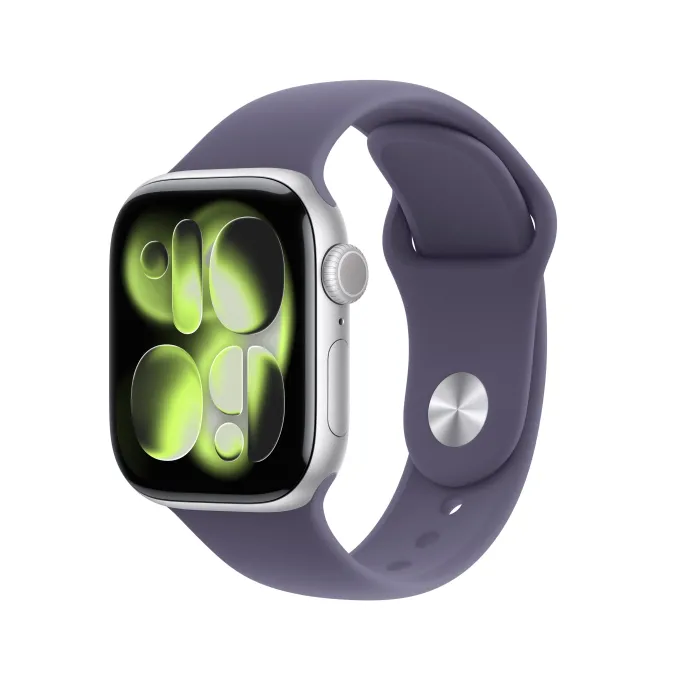Apple Watch Series 11 GPS, Cassa 42 mm in alluminio color argento con Cinturino Sport viola nebbia - M/L