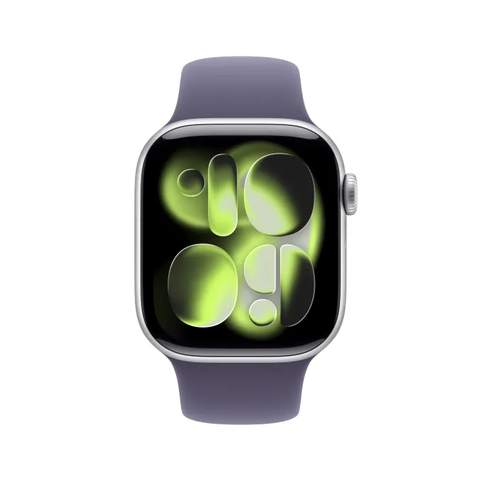 Apple Watch Series 11 GPS, Cassa 42 mm in alluminio color argento con Cinturino Sport viola nebbia - M/L