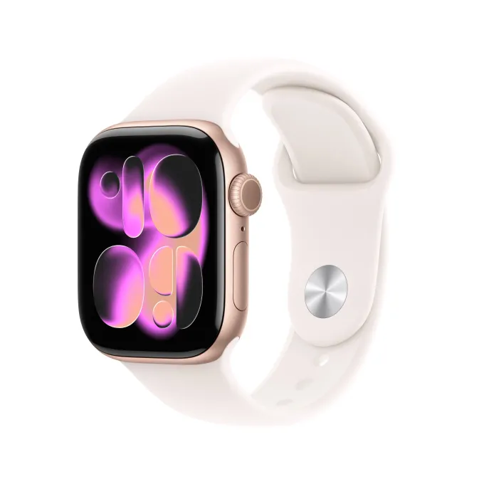 Apple Watch Series 11 GPS, Cassa 42 mm in alluminio color oro rosa con Cinturino Sport fard - S/M
