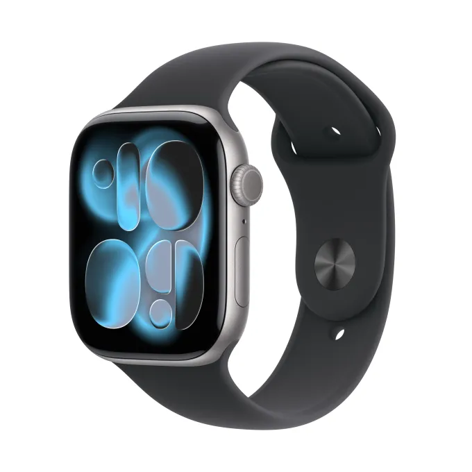Apple Watch Series 11 GPS, Cassa 46 mm in alluminio grigio siderale con Cinturino Sport nero - M/L