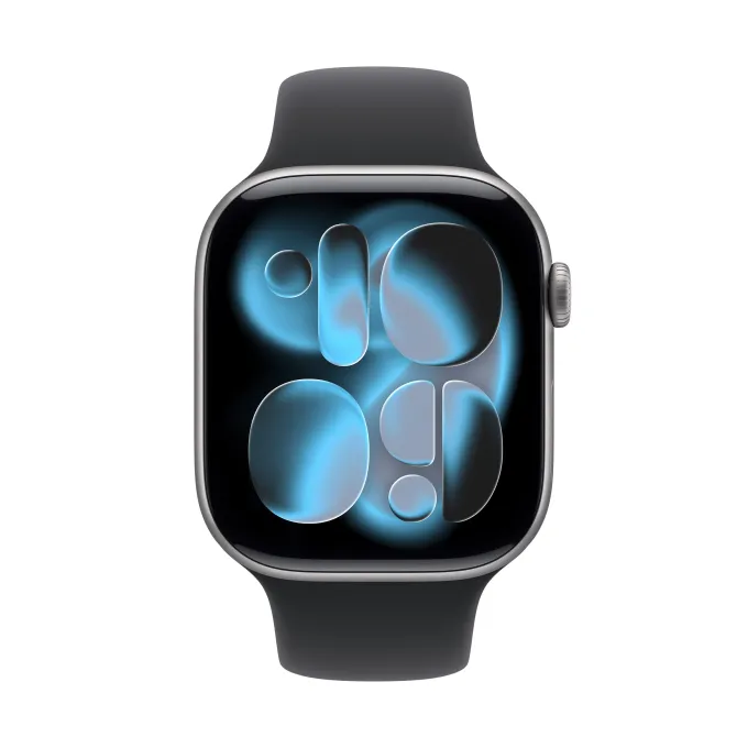 Apple Watch Series 11 GPS, Cassa 46 mm in alluminio grigio siderale con Cinturino Sport nero - M/L