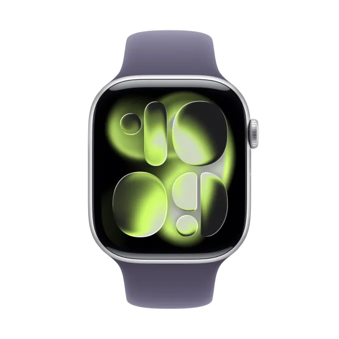 Apple Watch Series 11 GPS + Cellular, Cassa 46 mm in alluminio color argento con Cinturino Sport viola nebbia - M/L