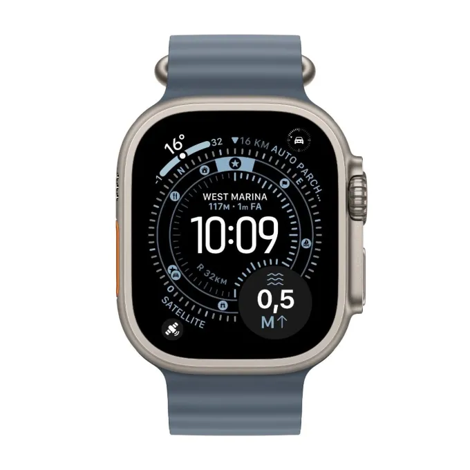 Apple Watch Ultra 3 GPS + Cellular, Cassa in titanio naturale (49 mm) con Cinturino Ocean blu salmastro