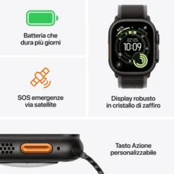 Apple Watch Ultra 3 GPS + Cellular, Cassa in titanio naturale (49 mm) con Cinturino Ocean blu salmastro