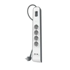 Belkin Protezione Sovratensioni 4 Prese CA, USB e Cavo 2m | 525J Sicurezza