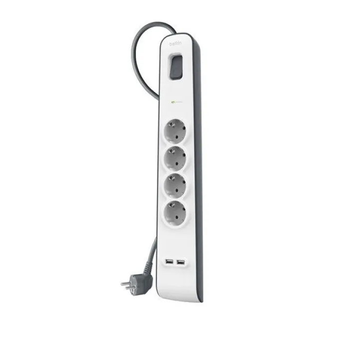 Belkin Protezione Sovratensioni 4 Prese CA, USB e Cavo 2m | 525J Sicurezza