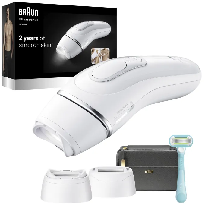 Braun Silk·expert Pro 5, Epilatore Luce Pulsata Smart, Epilazione Laser Peli Donna A Casa, Riduzione Permanente Dei Peli, Con 2 Testine, Custodia E Rasoio Gillette Venus, PL5234