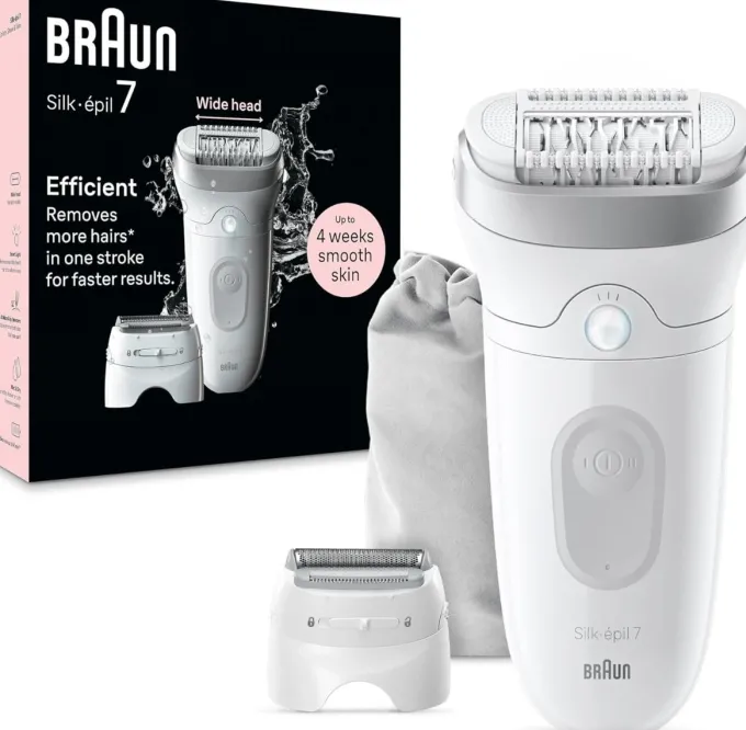 Braun Silk-épil 7 Depilatore Donna, Epilatore Elettrico Donna Con Testina Ampia Per Una Epilazione Semplice, Wet & Dry, Pelle Liscia a Lungo, 7-041, Bianco/Argento