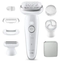 Braun Silk-Épil 9 SES9-061 Epilatore Elettrico Wet & Dry, 40 Pinzette, 2 Velocità, Uso Asciutto E Bagnato, Argento