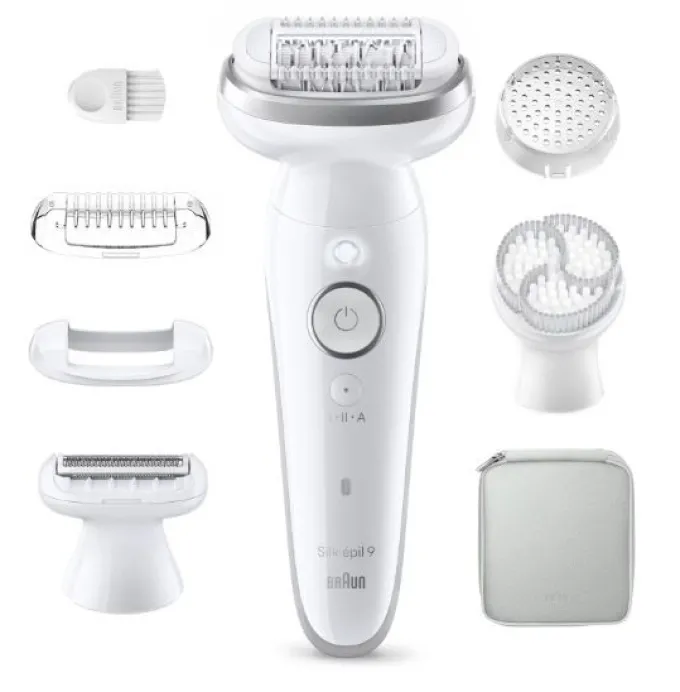 Braun Silk-Épil 9 SES9-061 Epilatore Elettrico Wet & Dry, 40 Pinzette, 2 Velocità, Uso Asciutto E Bagnato, Argento