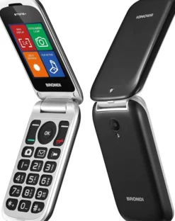 Brondi Stone+ - Cellulare con apertura a conchiglia e flip attivo, Dual Sim, Display 2.4 pollici, Nero