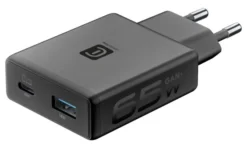 Caricabatterie Cellularline Dual 65W GaN+ Power Lite, Ricarica Rapida USB-C e USB-A