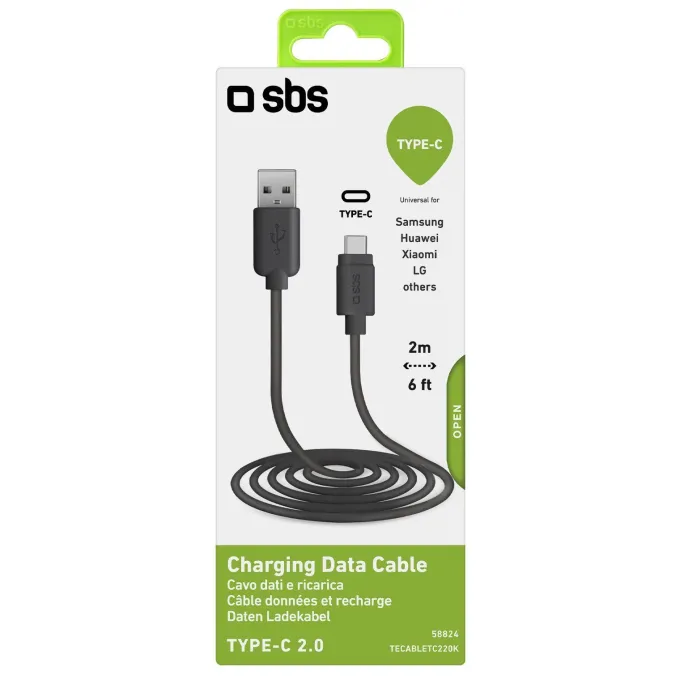 Cavo USB A a USB C SBS TECABLETC220K 2m Nero – Trasferimento veloce e praticità