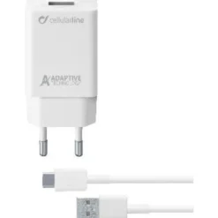 Cellularline Adaptive Fast Charger Kit 15W - USB-C - Samsung Caricabatterie da rete Fast Charger 15W con cavo USB-C Bianco