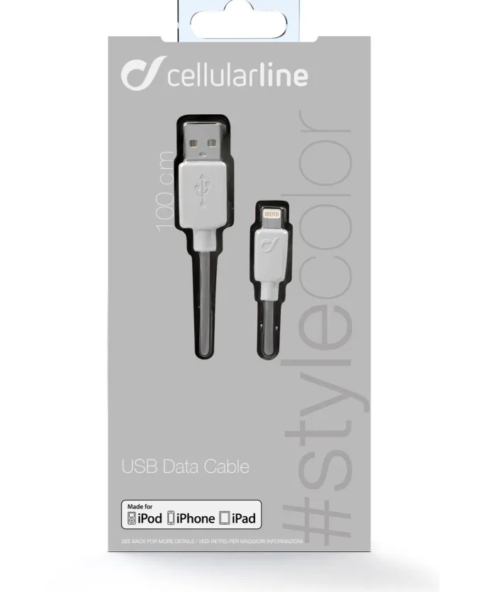 Cellularline Data Cable #Stylecolor - Lightning Cavo per la ricarica e sincronizzazione dei dati colorato Bianco