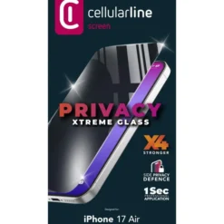 Cellularline PRIVACY XTREME GLASS – Vetro temperato privacy ultra resistente per smartphone