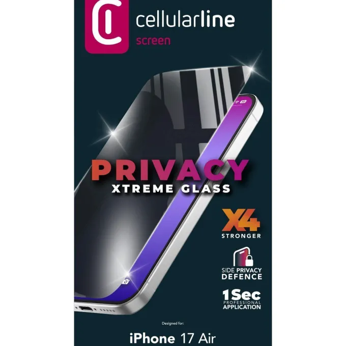 Cellularline PRIVACY XTREME GLASS – Vetro temperato privacy ultra resistente per smartphone