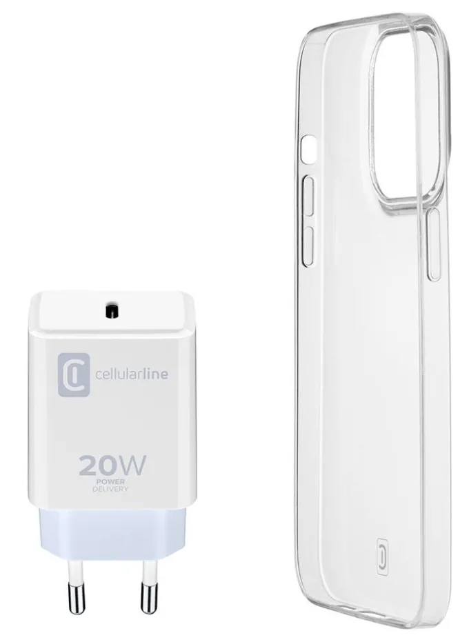 Cellularline Starter Kit - iPhone 14 Pro Max Kit di accessori per la ricarica e la protezione di iPhone