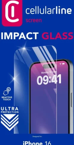CELLULARLINE - Vetro temperato IMPACT GLASS per iPhone 16