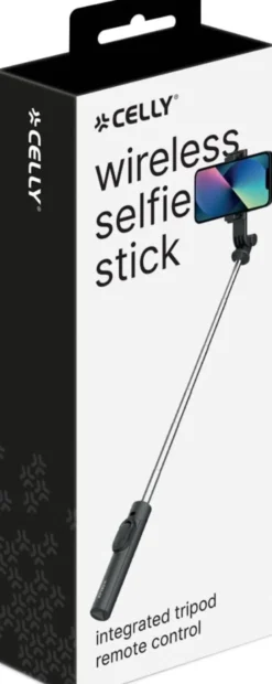 Celly Bastone per Selfie Universale, Bluetooth, Asta Regolabile e Portatile, Treppiedi Integrato, Smartphone Fino a 7''- Nero
