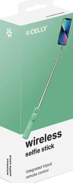 Celly, Bastone Selfie Universale con Bluetooth, Asta Regolabile e Portatile, Treppiedi Integrato, Compatibile con Smartphone Fino a 7'' - Verde