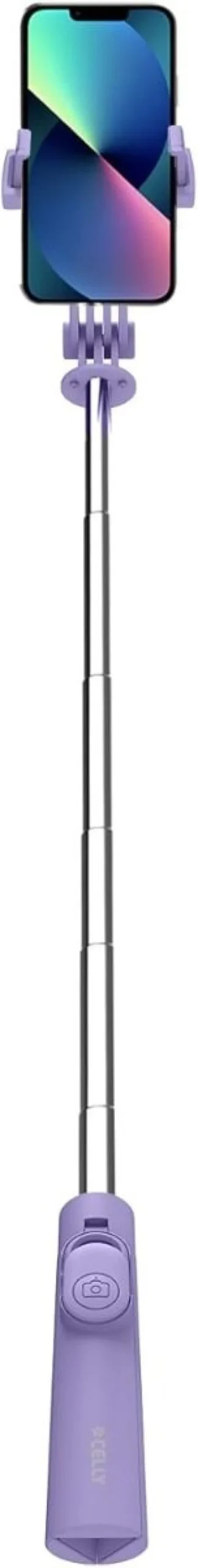 Celly, bastone Selfie Universale Bluetooth, Asta Regolabile, Treppiedi Integrato, Compatibilità fino a 7" - Viola