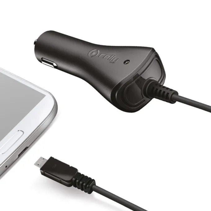 Celly Caricabatteria da auto universale per Samsung (CCMICRO), connettore MicroUSB