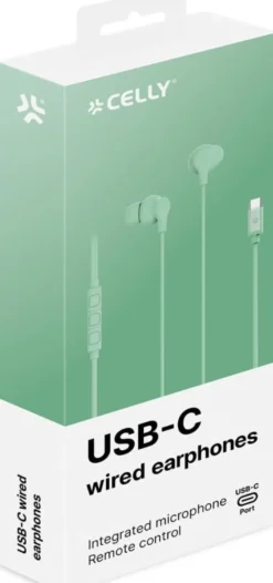 Celly, Cuffie Auricolari In Ear con Filo USB-C, Con Tasto di Risposta, Controllo del Volume, Microfono Integrato - Verde