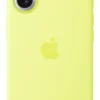 Custodia MagSafe in silicone Apple per iPhone 17 gialla, con tracolla e ricarica wireless