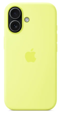 Custodia MagSafe in silicone Apple per iPhone 17 gialla, con tracolla e ricarica wireless