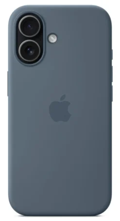 Custodia MagSafe in silicone blu Apple per iPhone 17 con tracolla e ricarica wireless