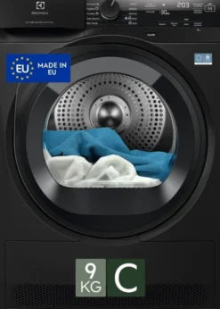 Electrolux Asciugatrice EW7H49 B – Pompa di Calore 9 kg DelicateCare 700 – Classe B −30%, Cicli Lana, Seta, Esterni, Tecnologia SensiCare, Display LCD, Silenziosa – Home & Laundry Innovazione