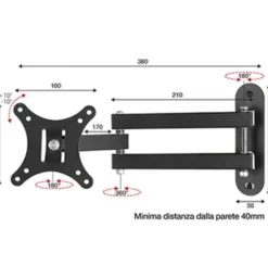 Fe.al. Over Super 3 - Supporto da parete per TV 10"-26" , Vesa 100 x 100