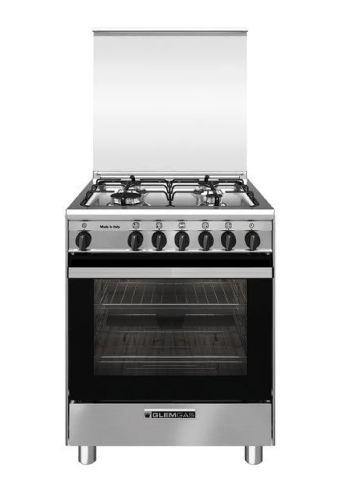 Glem Gas SA664VI Cucina e Forno ventilato a Gas, 4 fuochi, Classe A, 67 Litri, Sistema Safe Touch, 60x60x90cm - Acciaio Inox