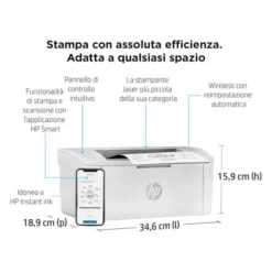 HP - LaserJet Stampante M110w per Piccoli uffici, dimensioni compatte - Bianco / Nero