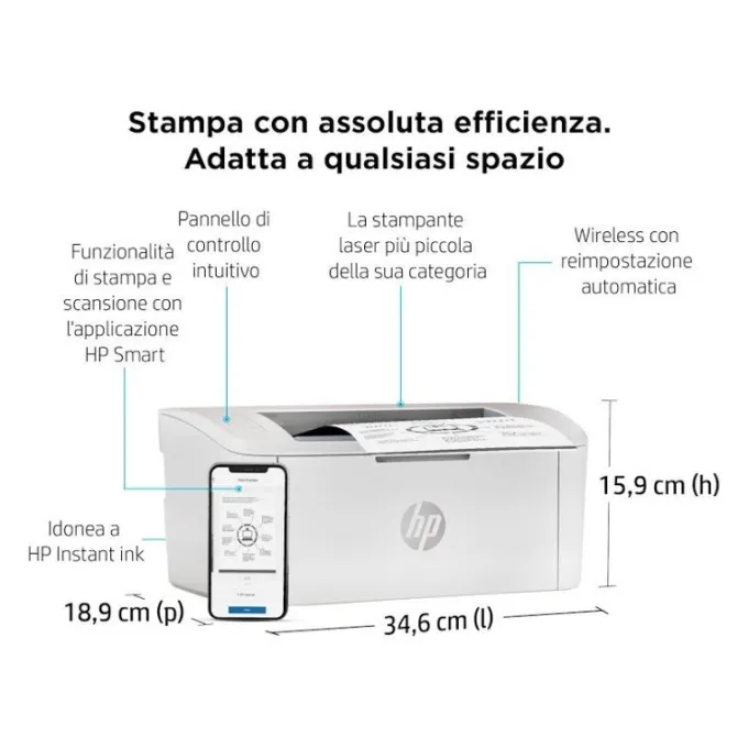 HP - LaserJet Stampante M110w per Piccoli uffici, dimensioni compatte - Bianco / Nero