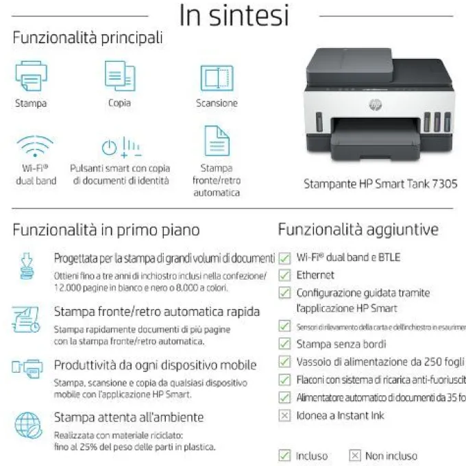 HP - Smart Tank Stampante multifunzione 7005, Color, Stampante per Stampa, scansione, copia, wireless, scansione verso PDF