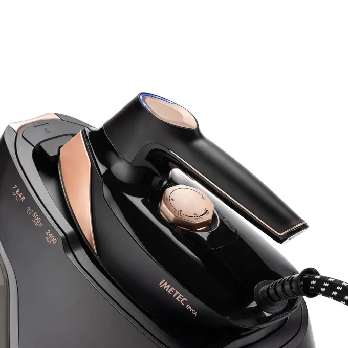 Imetec Evos, Ferro da Stiro con Caldaia, Tecnologia Flash Steam con Vapore Potenziato, Pressione fino a 7 bar, Piastra Infinity Glide Alta Scorrevolezza,