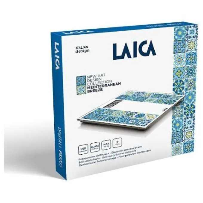 LAICA PS1083B Pesapersone elettronico, max 180 kg, Mediterranean Breeze - White/Blue