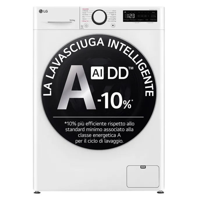 LG D4R5010TSWS Lavasciuga 10/6kg AI DD, Serie R5 Classe D, 1400 giri, Bianca