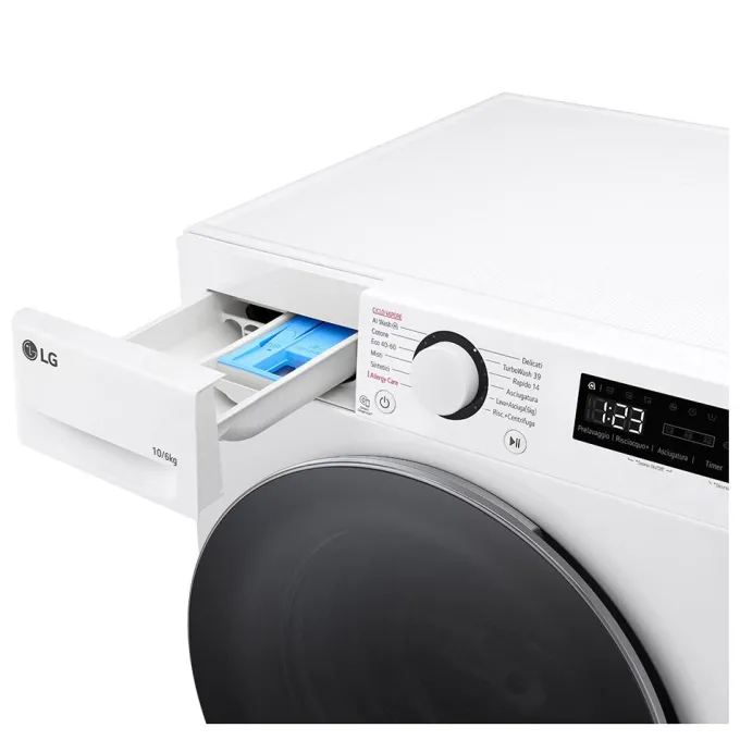 LG D4R5010TSWS Lavasciuga 10/6kg AI DD, Serie R5 Classe D, 1400 giri, Bianca