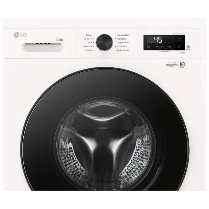 LG W4NX1095NWB Lavasciuga 9/5kg Serie X1, Classe A/E, 6 Motion Direct Drive, Wi-Fi, 1400 giri, Allergy Care, Bianca