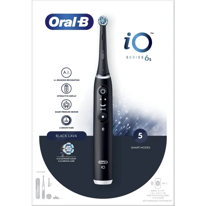 Oral-B iO Spazzolino Elettrico Avanzato iO iO6, 5 velocità, 2 testine di ricambio - sensore di pressione intelligente