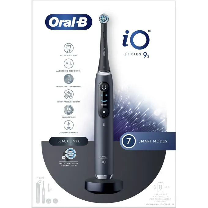 Oral-B iO Spazzolino Elettrico Ricaricabile 9S Nero, 2 Testine, 1 Custodia Da Viaggio Ricaricabile