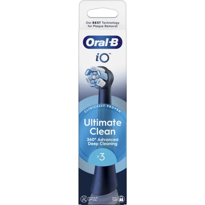 ORAL-B - OB PW REFILL ULTIMATE CLEAN BLACK X3CT, testine di ricambio Oral-B iO Series Ultimate Clean, 4000 setole morbide - Nero