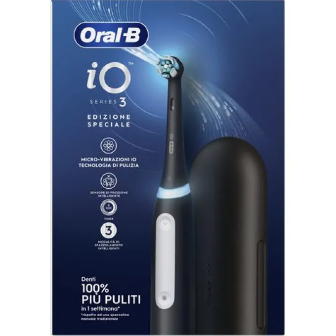 Oral-B Spazzolino Elettrico Ricaricabile iO 3 Nero, 1 Testina Di Ricambio, 1 Custodia Da Viaggio