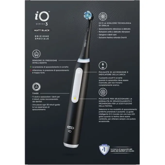 Oral-B Spazzolino Elettrico Ricaricabile iO 3 Nero, 1 Testina Di Ricambio, 1 Custodia Da Viaggio
