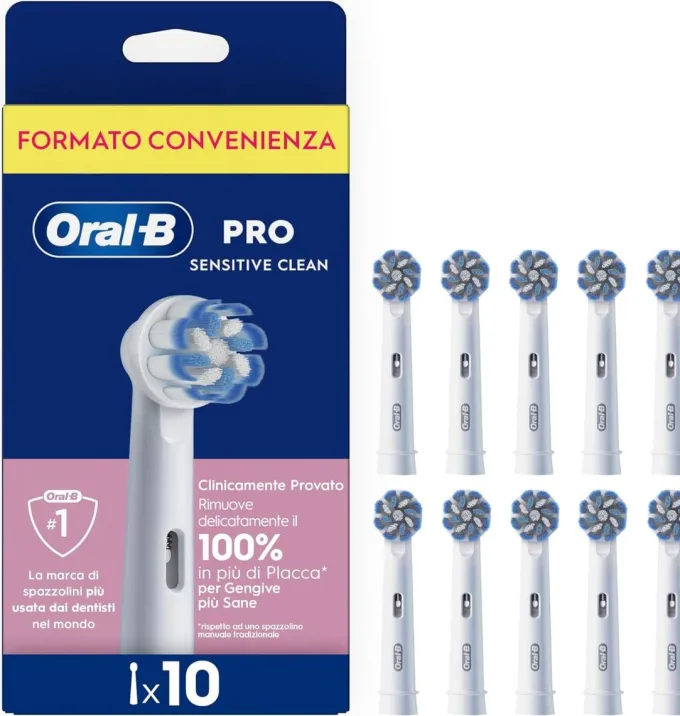Oral-B Testina Di Ricambio PRO Sensitive Clean Bianca, Confezione Da 10 Testine