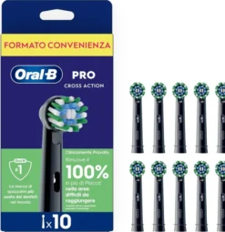 Oral-B Testine di Ricambio Pro, Cross Action, Nere, 10 Ricambi - 10 Testine di Ricambio per Spazzolino Elettrico, Autentiche, Setole Angolate che si Adattano a ogni Dente per una Pulizia Profonda