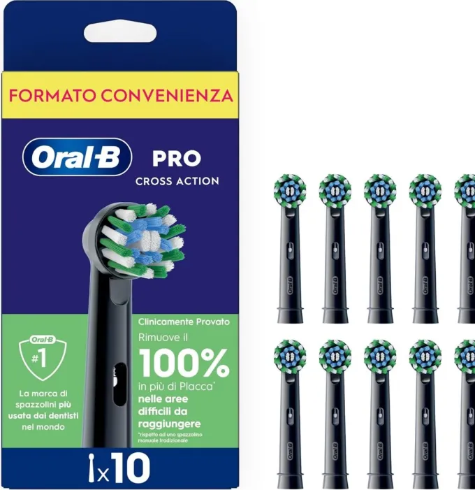 Oral-B Testine di Ricambio Pro, Cross Action, Nere, 10 Ricambi - 10 Testine di Ricambio per Spazzolino Elettrico, Autentiche, Setole Angolate che si Adattano a ogni Dente per una Pulizia Profonda